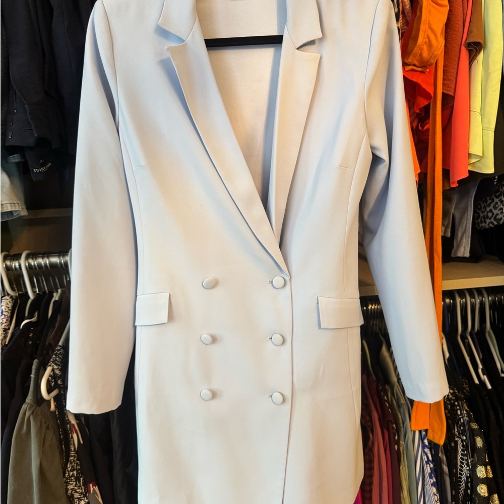 Amanda Uprichard Sky Blue Double-Breasted Blazer